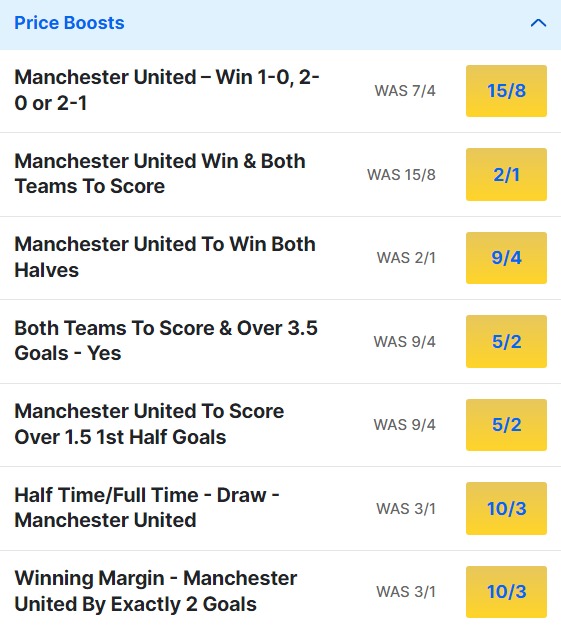 Man United v Copenhagen Odds Price Boosts - Champions League 23 24