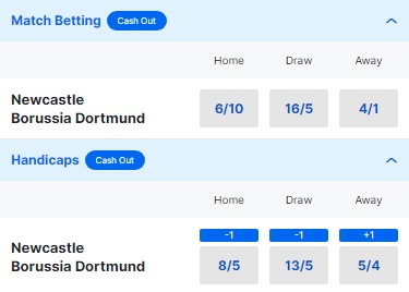 Newcastle v Dortmund Betting Odds - Champions League 2023 24