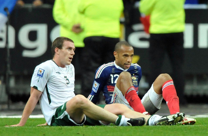 Richard Dunne and Thierry Henry after Handball in 2010 World Cup Play-Off BSI