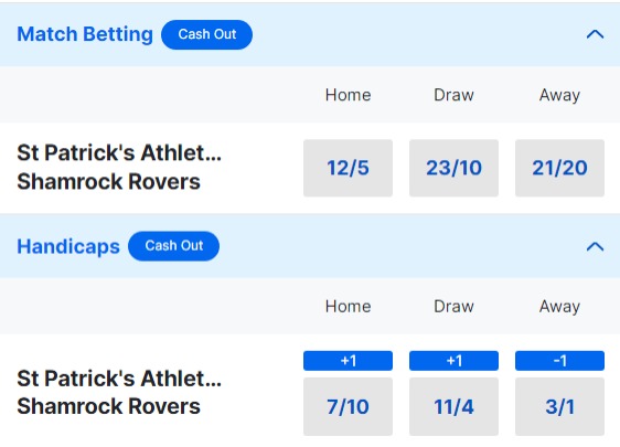 St Patrick's Athletic v Shamrock Rovers Betting Odds - League of Ireland Premier Division 2023