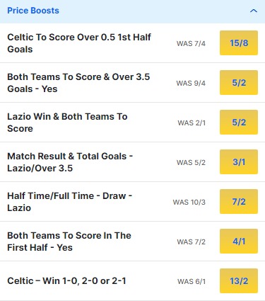 Lazio v Celtic Odds Price Boosts - Champions League 2023 24