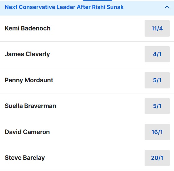 Next Conservative Leader Betting Odds