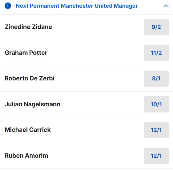 Next Man United Manager Betting Odds (2)