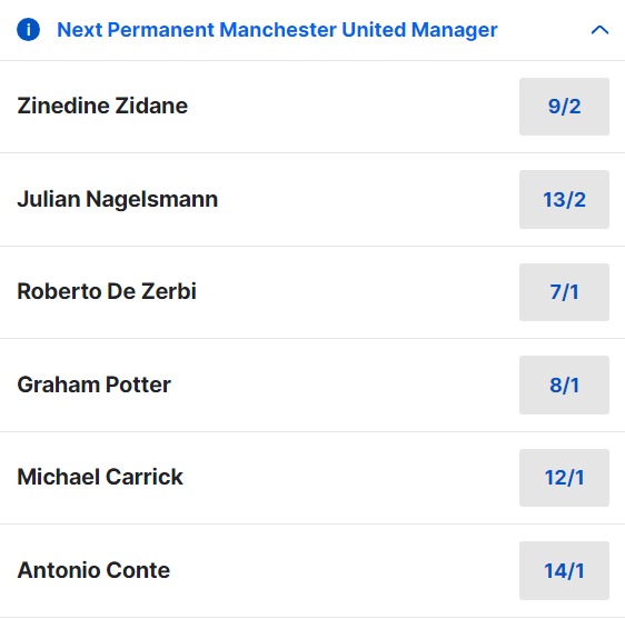 Next Man United Manager Odds (2)