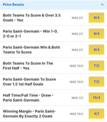 PSG v Newcastle Odds Price Boosts - Champions League 2023 24