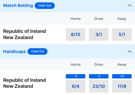 Rep. Of Ireland v New Zealand Betting Odds - International Friendly 2024