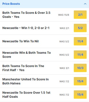 Newcastle v Man United Betting Odds (2)