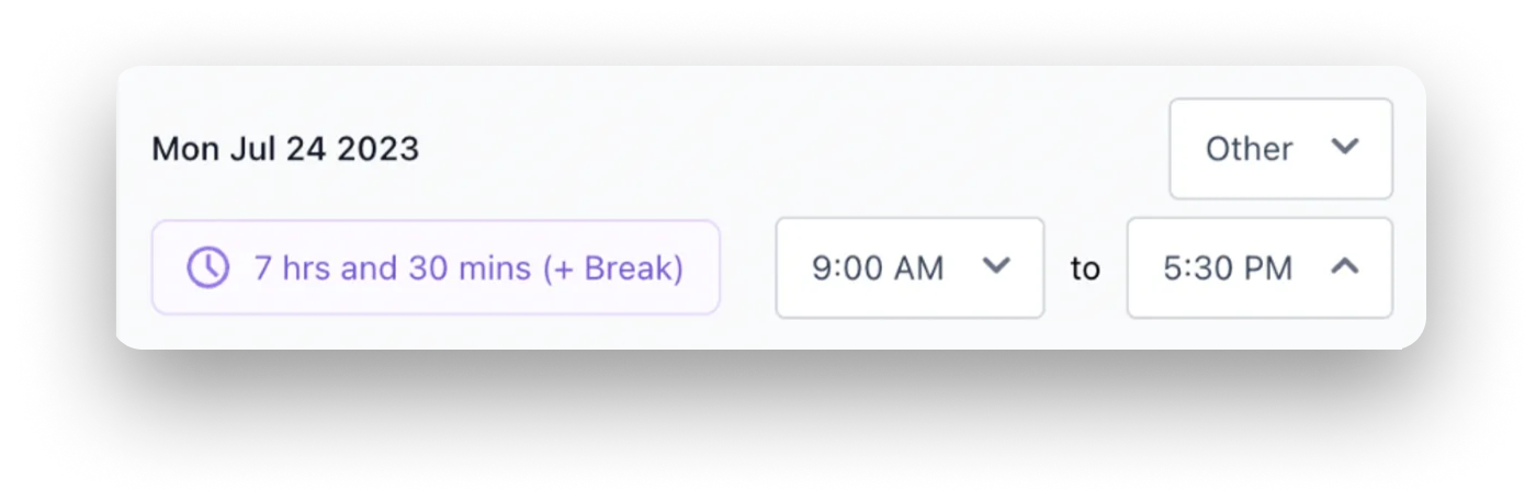 The break time is now shown in the duration when requesting leave