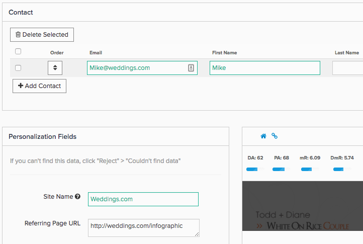 Pitchbox Personalization