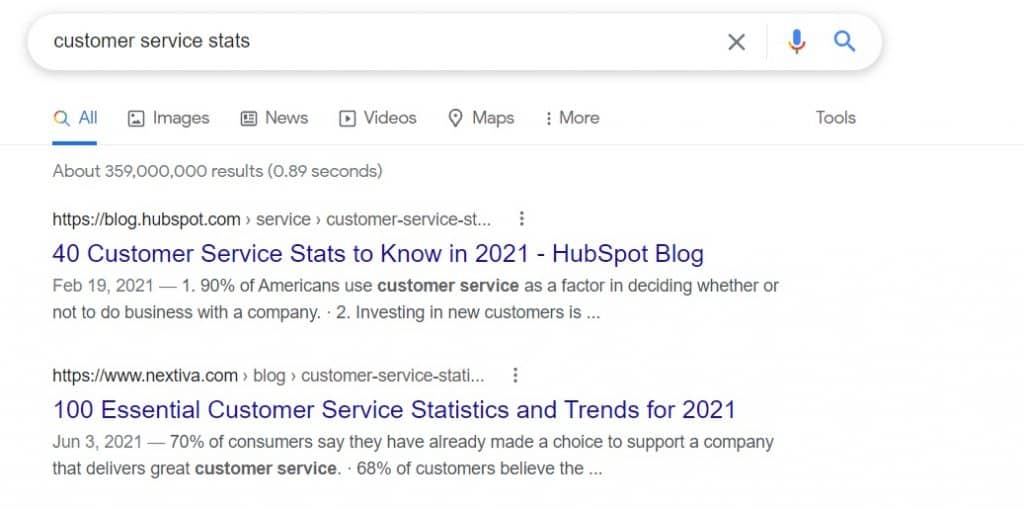customer service stats search