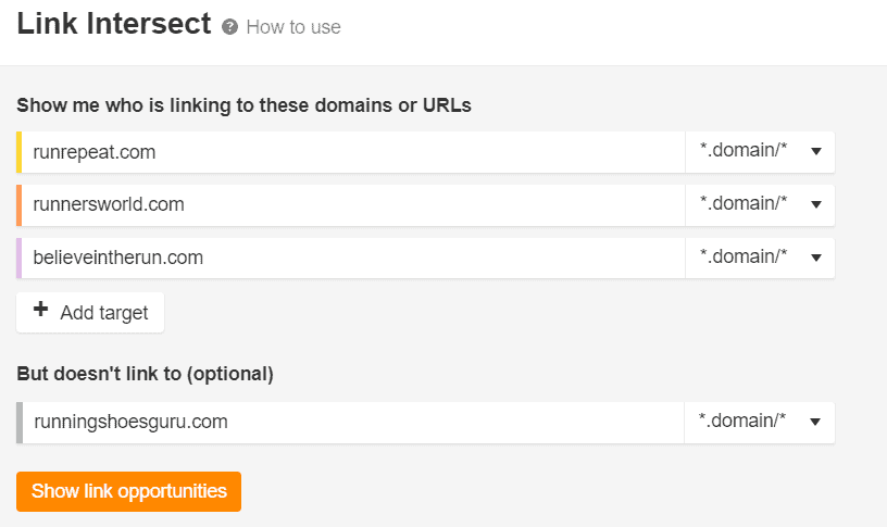 ahrefs competitor links intersect