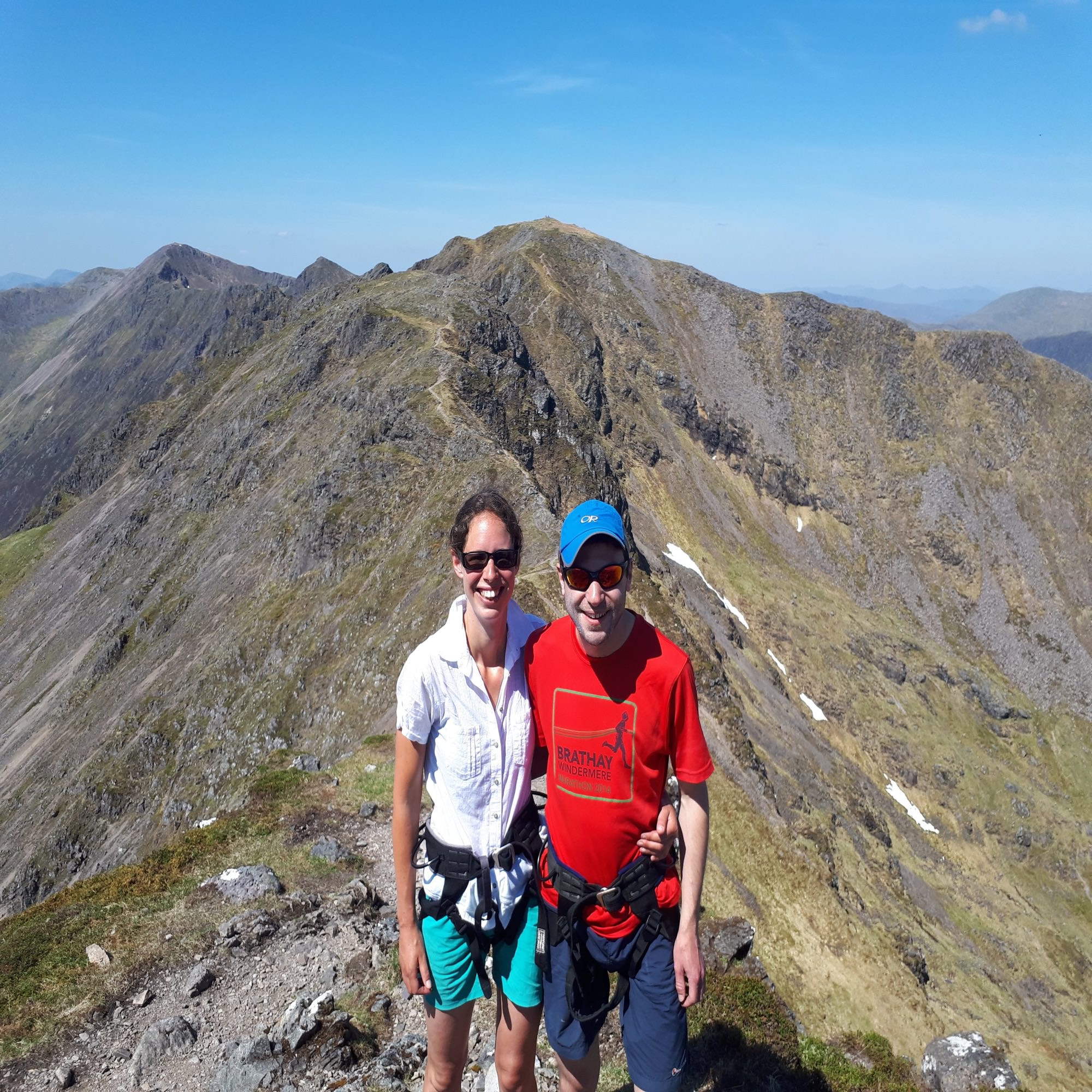 Up on the Aonach Eagach ridge in perfect weather