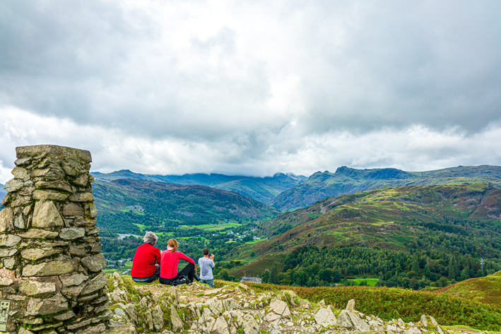 View of the Langdale Pikes and Great Langdale from the summit of Loughrigg