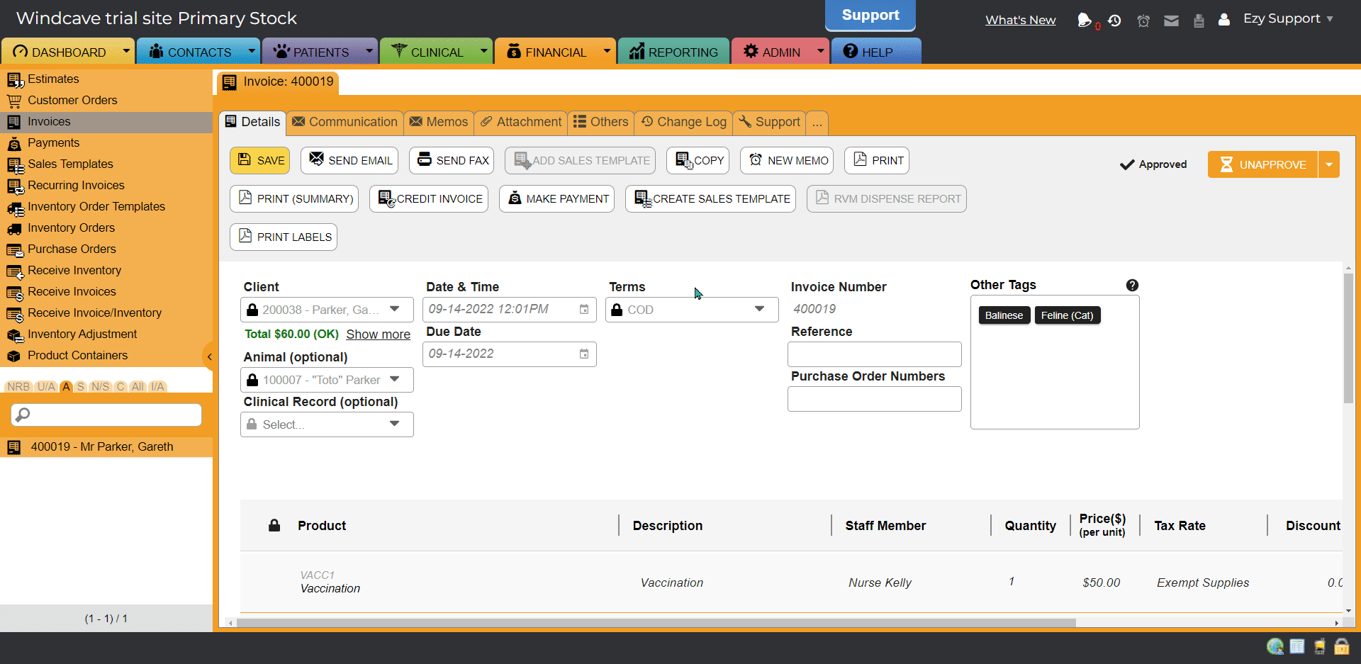 How remote payment link is generated on ezyVet's payment screen