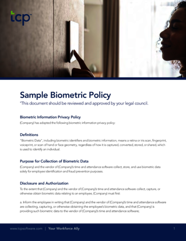 eBook cover of Sample Biometric Information Privacy Policy