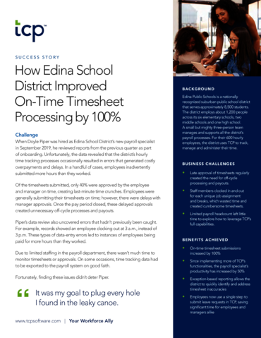 eBook cover of Case Study: Edina Schools Improved On-Time Timesheet Processing by 100%