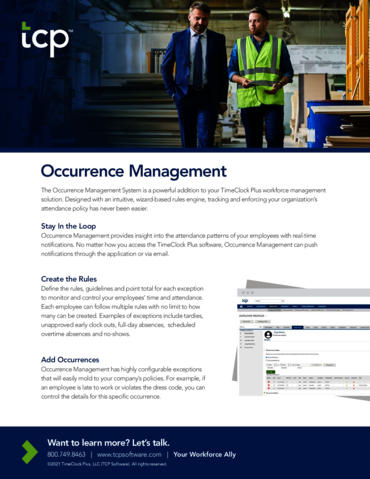 eBook cover of Fact Sheet: TimeClock Plus Occurrence Management Feature