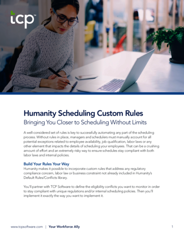 eBook cover of Fact Sheet: TCP's Humanity Scheduling Custom Rules