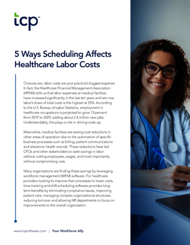 eBook cover of 5 Ways Scheduling Affects Healthcare Labor Cost