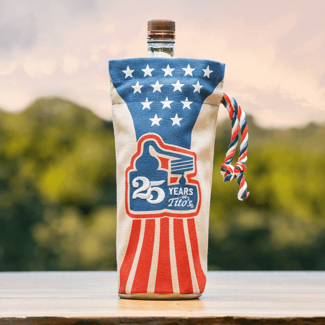 Tito's 25th Anniversary Red, White, and Blue bottle bag